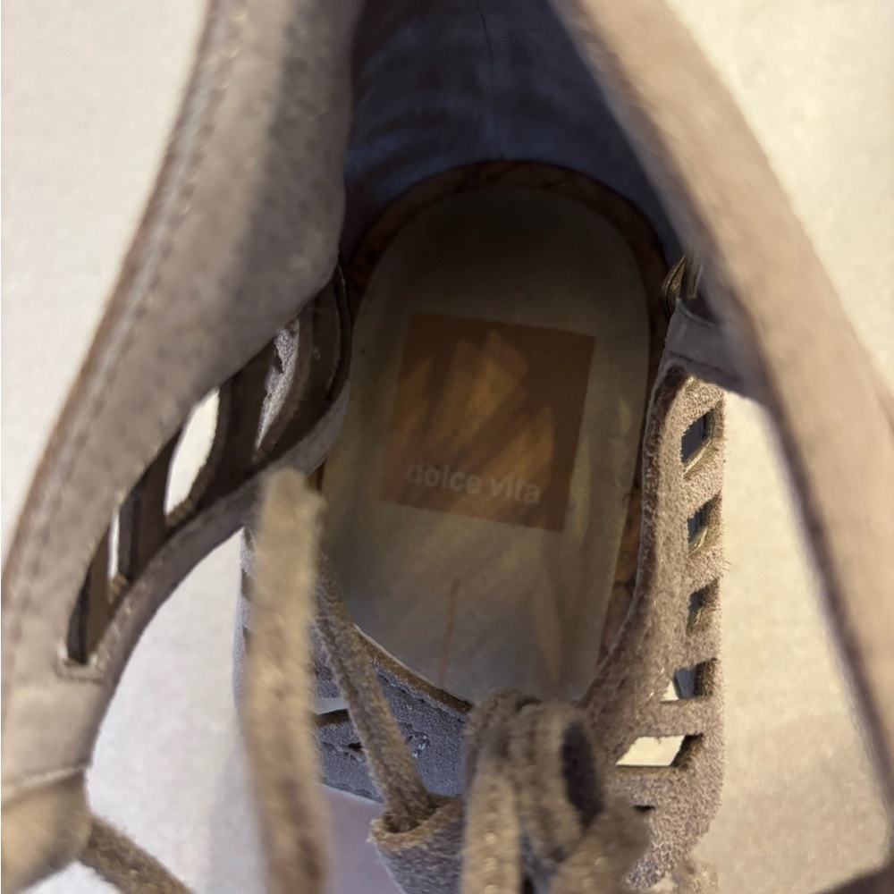 Dolce Vita Loraine Ghillie Beige Lace-Up Gladiator Wedges - Picture 7 of 9